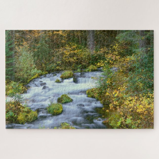 Autumn foliage & Douglas Fir Border Roaring River Jigsaw Puzzle (Horizontal)