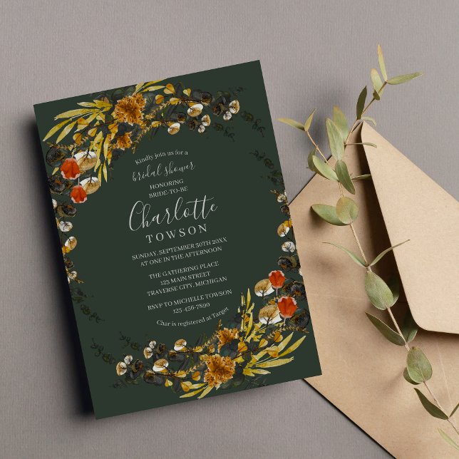 Autumn Foliage Dried Greenery Wreath Bridal Shower Invitation (Creator Uploaded)