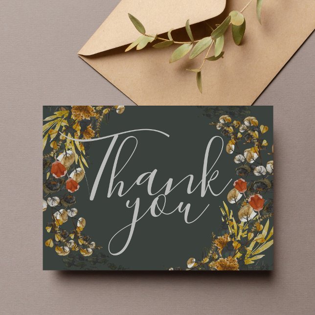 Autumn Foliage Dried Greenery Wreath Thank You Card (Creator Uploaded)