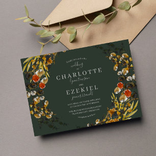 Autumn Foliage Dried Greenery Wreath Wedding Invitation