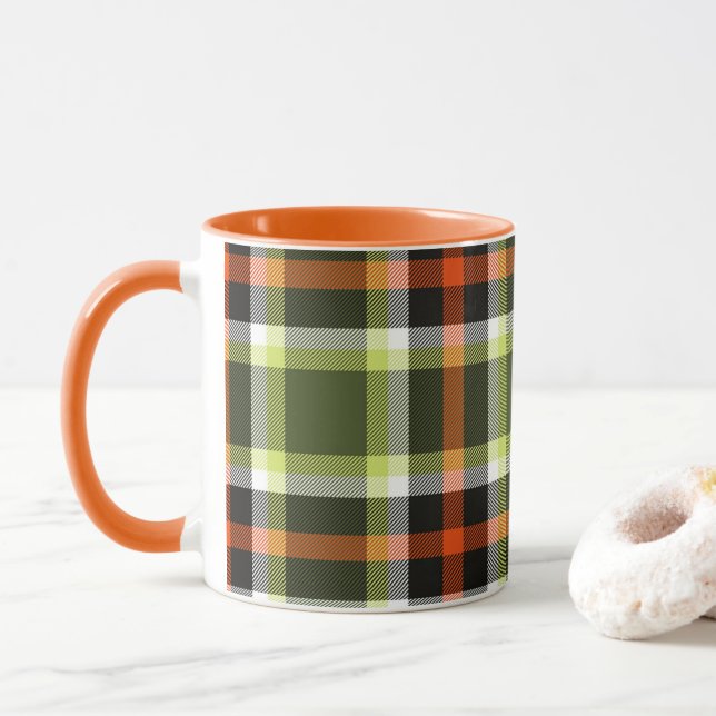 Autumn Foliage Plaid Pattern Mug (With Donut)