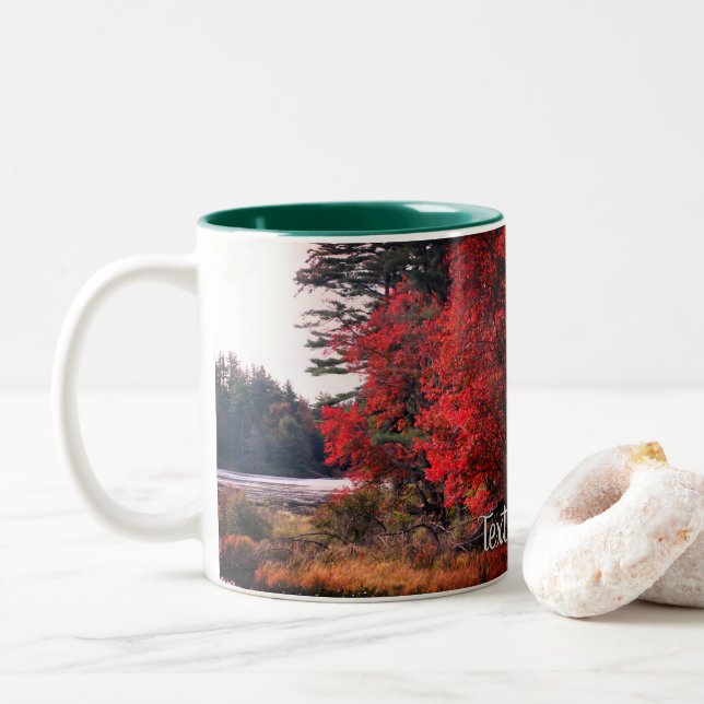 Autumn Foliage Pond Nature Personalised Two-Tone Coffee Mug (With Donut)