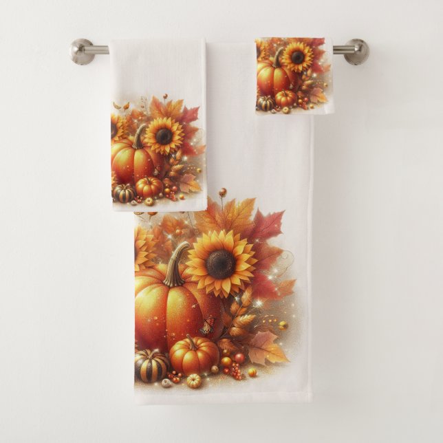 Autumn Foliage, Sunflowers and Pumpkins  Bath Towel Set (Insitu)