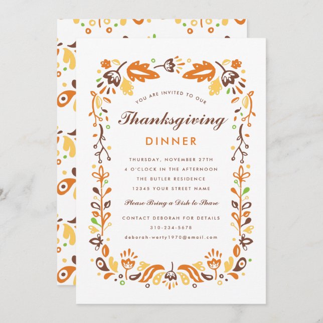 Autumn Foliage Thanksgiving Dinner Invitation (Front/Back)
