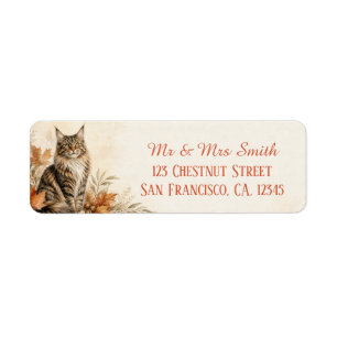 Autumn Foliage Watercolor Maine Coon Return Address Label