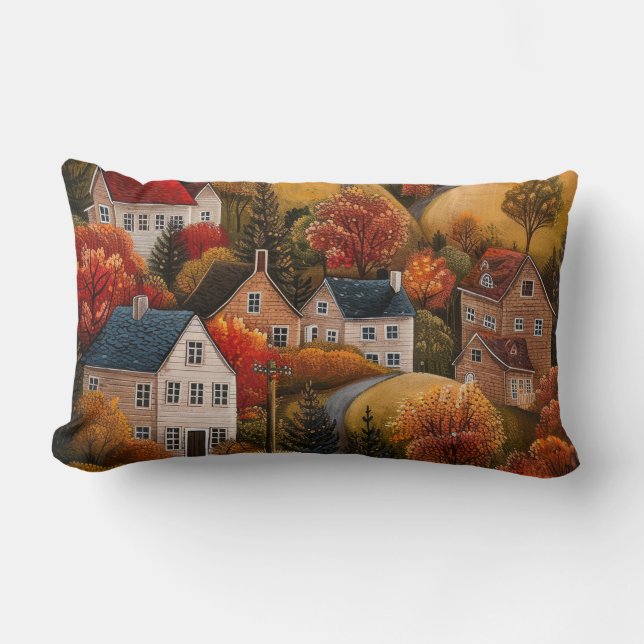 Autumn Folk Art Oil Painting Cushion (Front)