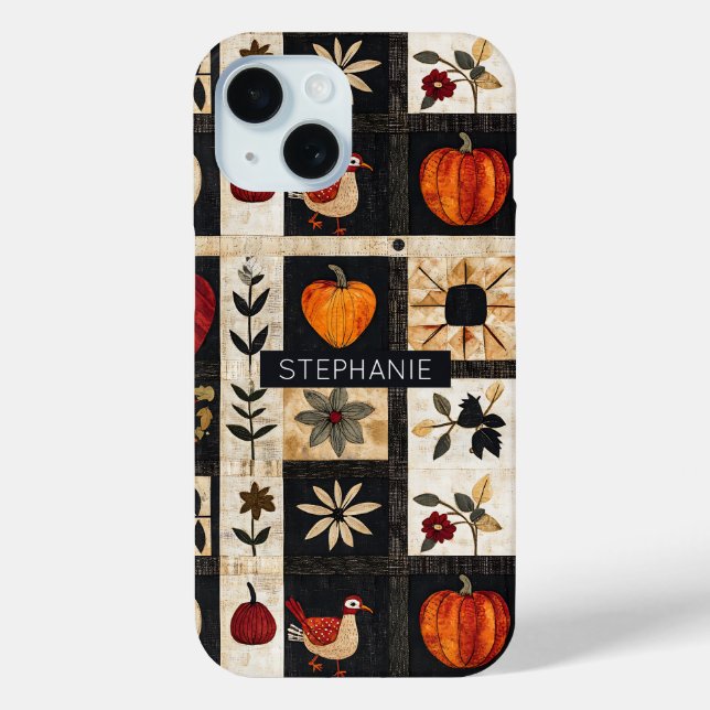 Autumn Folk Art Quilt Pattern | Rustic Botanical Case-Mate iPhone Case (Back)
