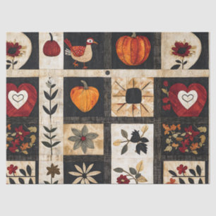 Autumn Folk Art Quilt Pattern Rustic Botanical Tissue Paper