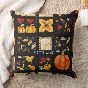 Autumn Folk Art Quilt Pattern Rustic Patchwork Cushion