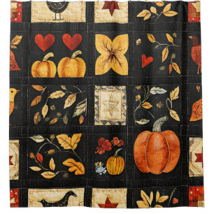 Autumn Folk Art Quilt Pattern   Rustic Patchwork Shower Curtain