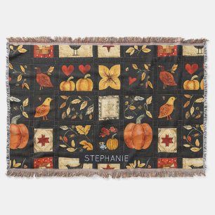 Autumn Folk Art Quilt Pattern   Rustic Patchwork Throw Blanket