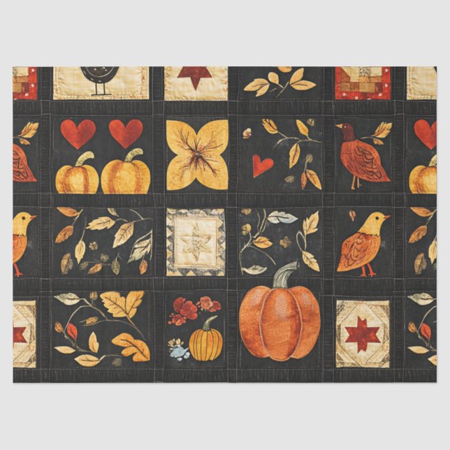 Autumn Folk Art Quilt Pattern | Rustic Patchwork Tissue Paper (Front)