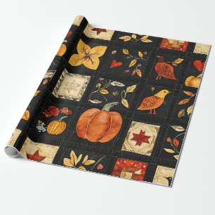 Autumn Folk Art Quilt Pattern Rustic Patchwork Wrapping Paper