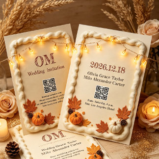Autumn fondant cake style wedding invitation