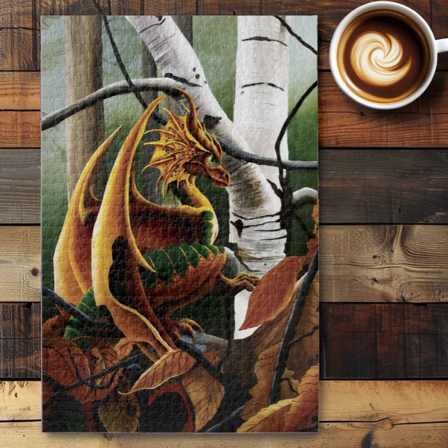 Autumn Forest Amber Dragon Birch Trees Fantasy Jigsaw Puzzle (Creator Uploaded)