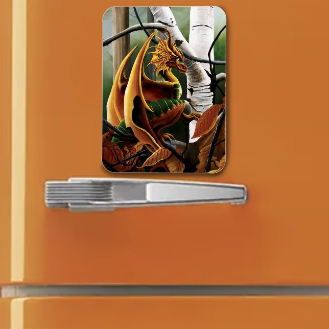 Autumn Forest Amber Dragon Birch Trees Fantasy Magnet (Creator Uploaded)