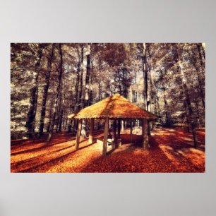 Autumn forest and chalet poster