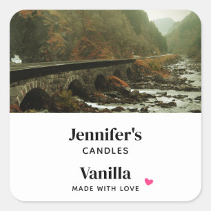 Autumn Forest and River Landscape Candle Craft Square Sticker