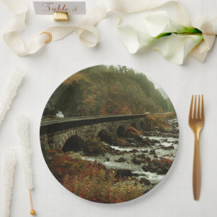 Autumn Forest and River Landscape Paper Plate