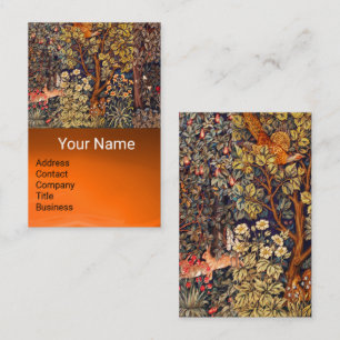 AUTUMN FOREST ANIMALS Hares,Pheasant,Brown Floral Business Card