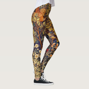 AUTUMN FOREST ANIMALS Hares,Pheasant,Brown Floral  Leggings