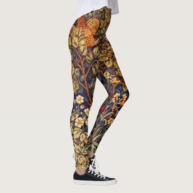 AUTUMN FOREST ANIMALS Hares,Pheasant,Brown Floral  Leggings (Right)