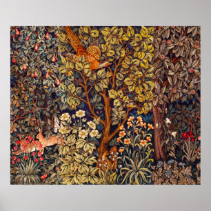 AUTUMN FOREST ANIMALS Hares,Pheasant,Brown Floral Poster