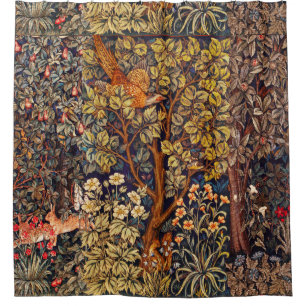 AUTUMN FOREST ANIMALS Hares,Pheasant,Brown Floral Shower Curtain