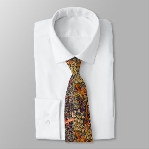 AUTUMN FOREST ANIMALS Hares,Pheasant,Brown Floral  Tie