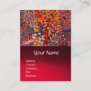 AUTUMN FOREST ANIMALS Hares,Pheasant,Red Floral Business Card