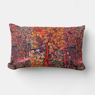 AUTUMN FOREST ANIMALS Hares,Pheasant,Red Floral  Lumbar Cushion
