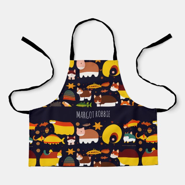 Autumn Forest Animals Retro Pattern Apron (Front)