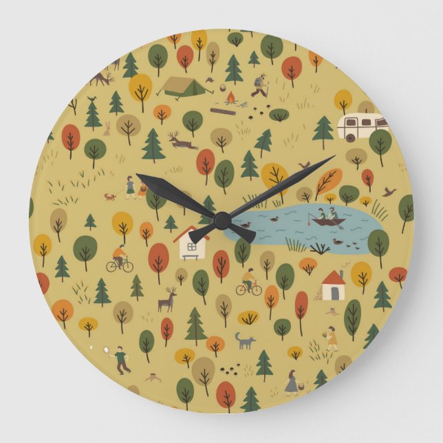 Autumn Forest Animals Vintage Wallpaper Large Clock (Front)