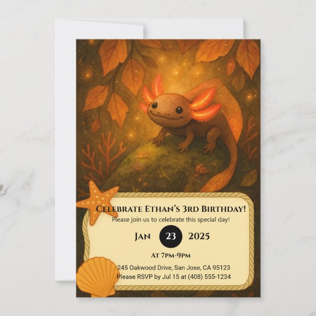 Autumn Forest Axolotl Birthday  Invitation (Front)