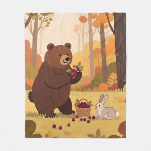 Autumn Forest Bear Rabbit Fleece Blanket
