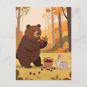 Autumn Forest Bear Rabbit Postcard