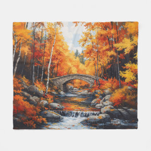 Autumn Forest Bridge Fleece Blanket
