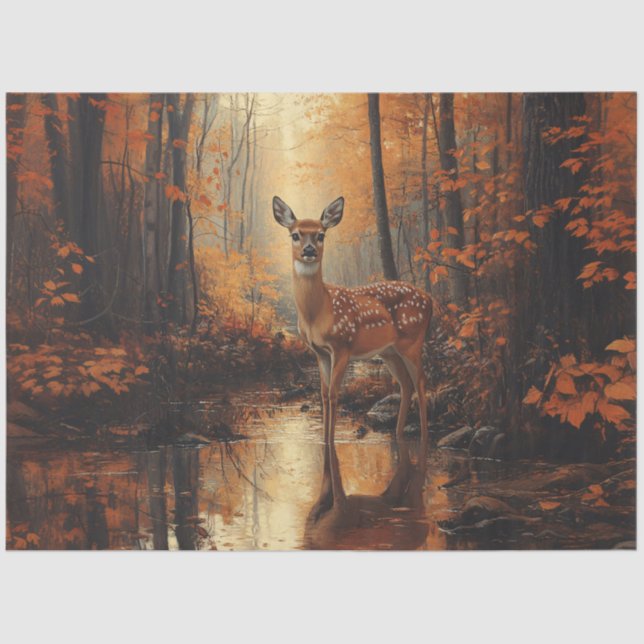 Autumn Forest Deer Decoupage Tissue Paper (Front)