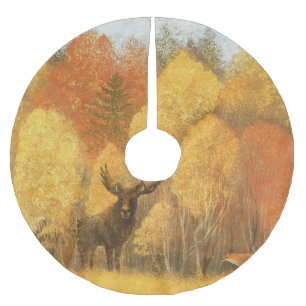 Autumn forest, digital deer and fox. brushed polyester tree skirt