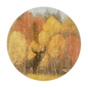 Autumn forest, digital deer and fox. cutting board