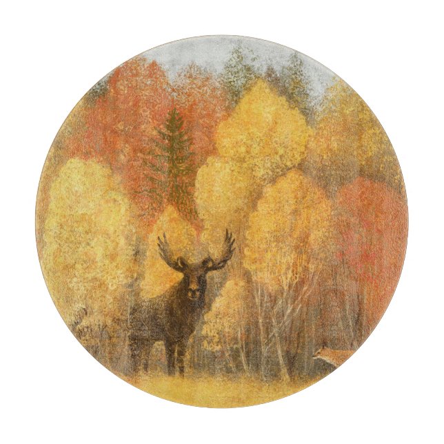 Autumn forest, digital deer and fox. cutting board (Front)