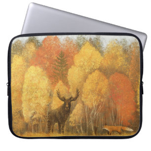 Autumn forest, digital deer and fox. laptop sleeve