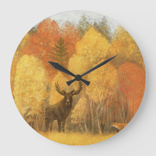Autumn forest, digital deer and fox. large clock