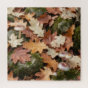 Autumn Forest Floor Mushrooms Moss Fallen Leaves Jigsaw Puzzle