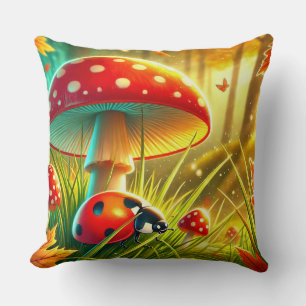 🐞 Autumn Forest Ladybug & Amanita Scene Cushion