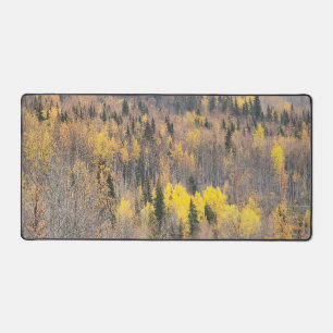 Autumn Forest Landscape with Golden Trees Desk Mat
