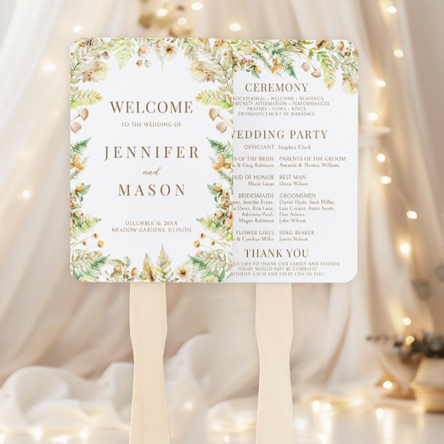 Autumn Forest Leaves Floral Fall Wedding Program Hand Fan (Creator Uploaded)