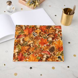 Autumn Forest Mushroom Pattern   Cosy Fall Leaves Guest Book