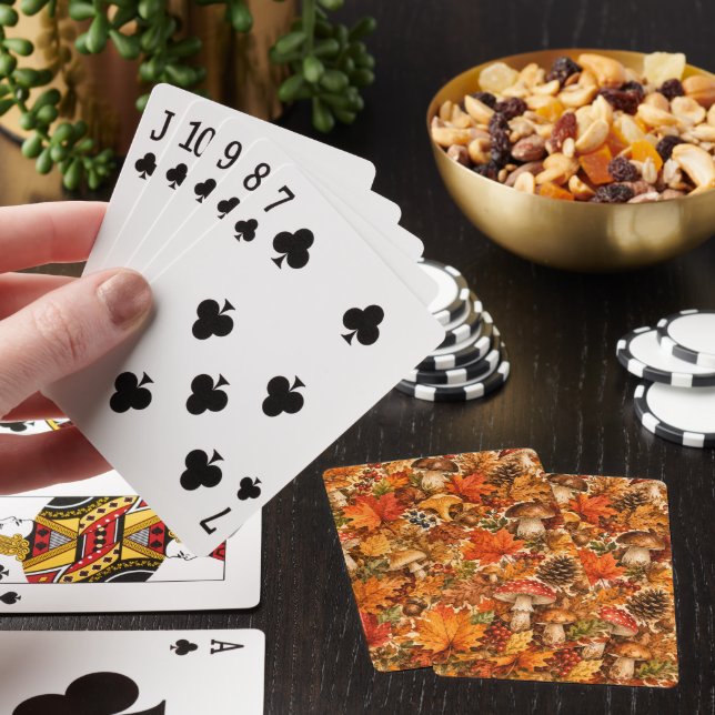 Autumn Forest Mushroom Pattern | Cosy Fall Leaves Playing Cards (In Situ)