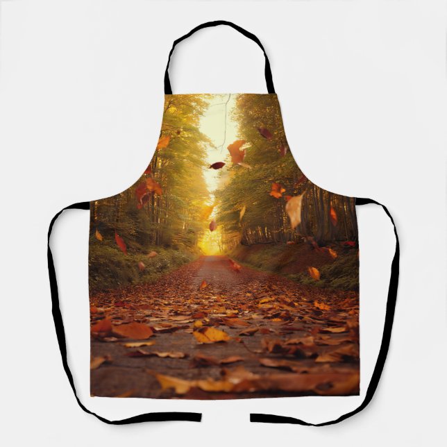 Autumn Forest Path Falling Leaves Apron (Front)